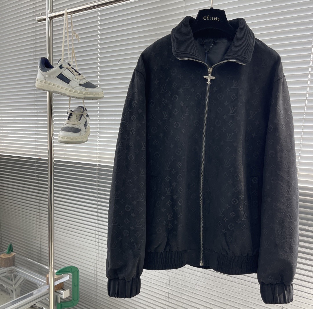 LV Pilot Flying Jacket Suede material Black Color, (M-2XL)