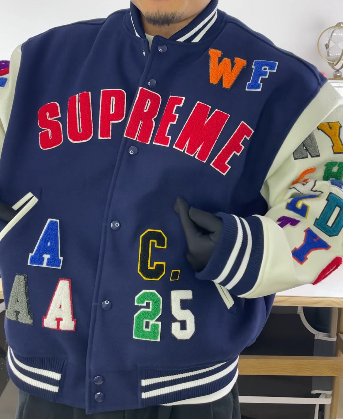 Supreme Week3 Aises Varsity Jacket Dark Blue color, (S-XL)