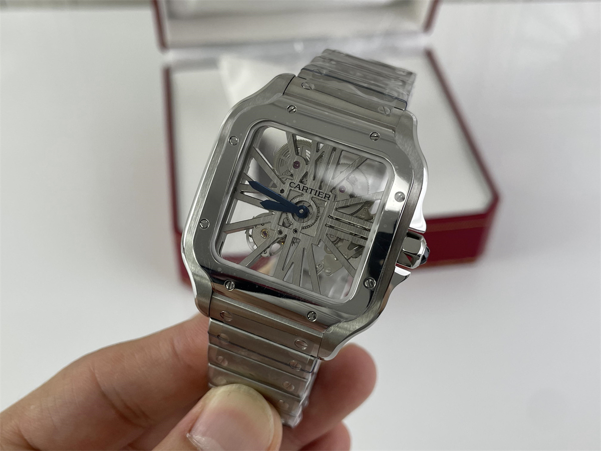 Cartier Santos Silver Hollow Out Swiss Automachine watch, (47.5 x 39.8 x 9.38 mm)