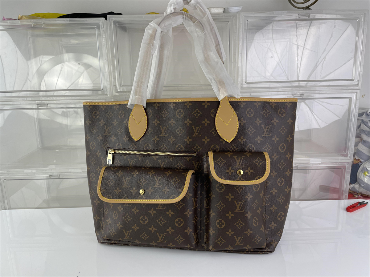 LV Louis Vuitton Neverfull Cargo Brown Classic Handle shopping bag, ( 60 x 38 x 28 cm)