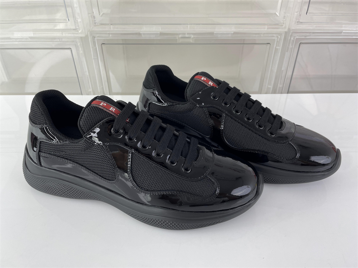 PRADA America Cup Full Black Bright Leather shoes, (EU38-47)