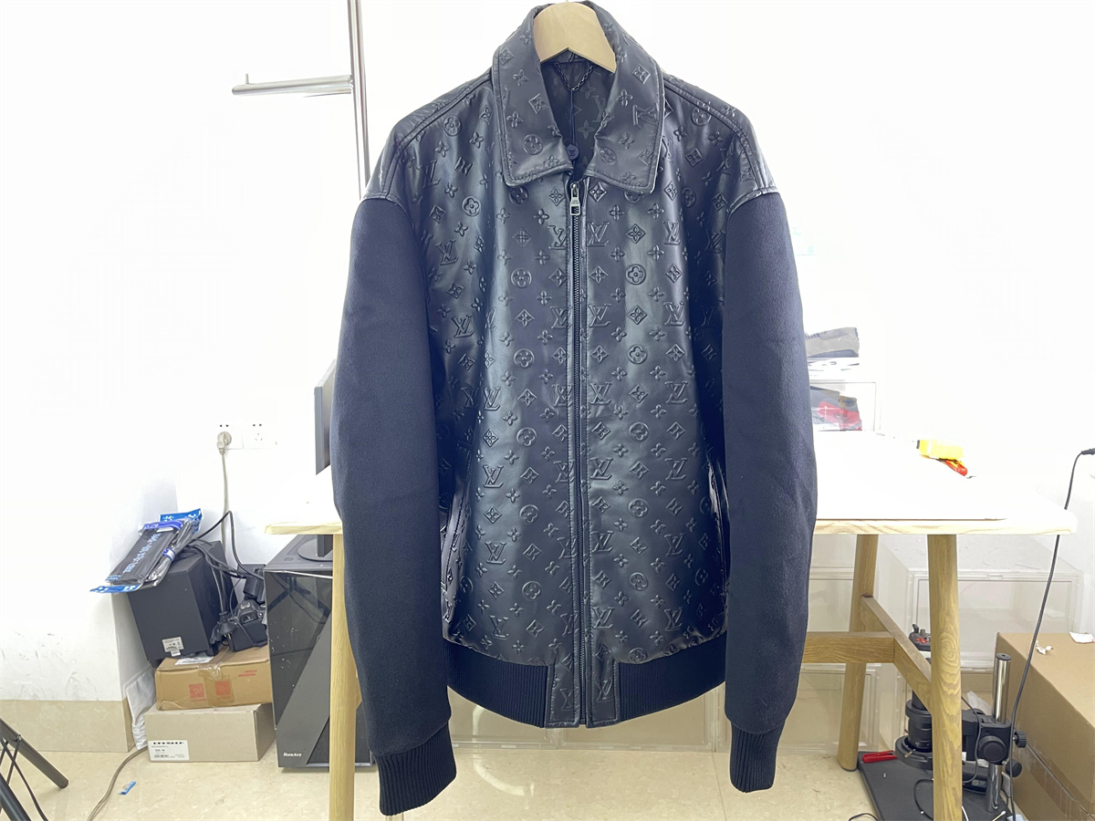 LV icons Debossed Monogram Mix Leather Blouson Jacket, S-2XL
