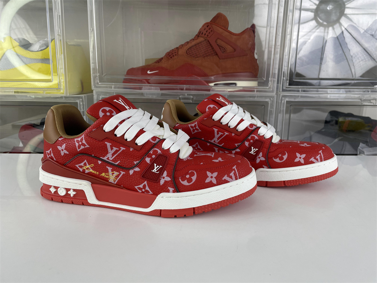 LV Red Trainer Sneaker #54 on heel