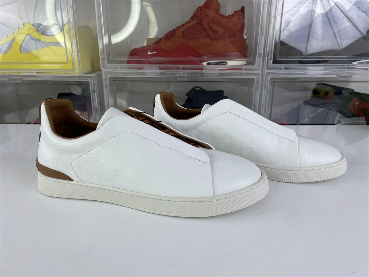 Zegna Triple Stitich White Lichi Leather Casual shoes