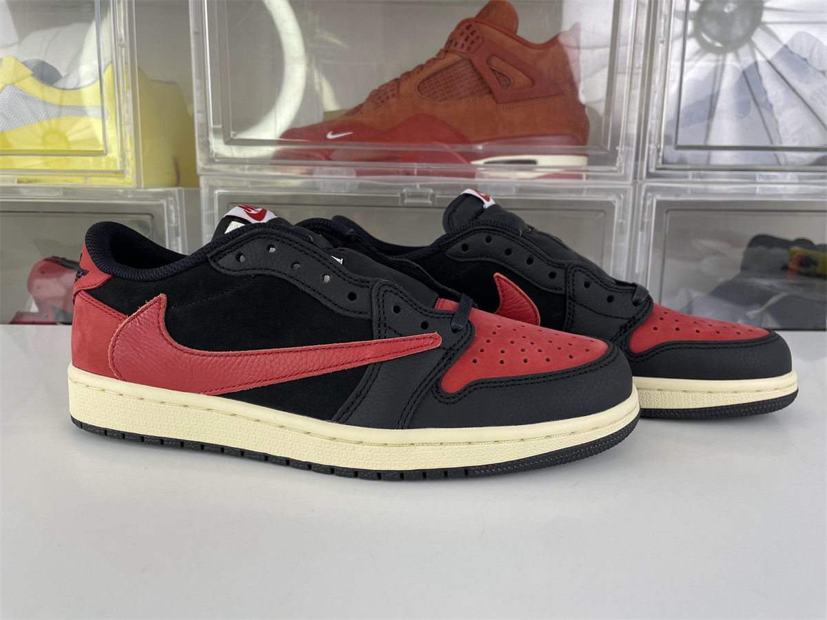 Travis Scott x Air Jordan 1 Low Black Red Suede material