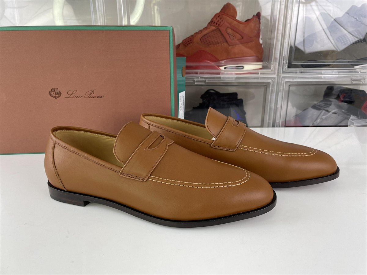 LORO Piana Brown Leather Summer Charms Walking shoes