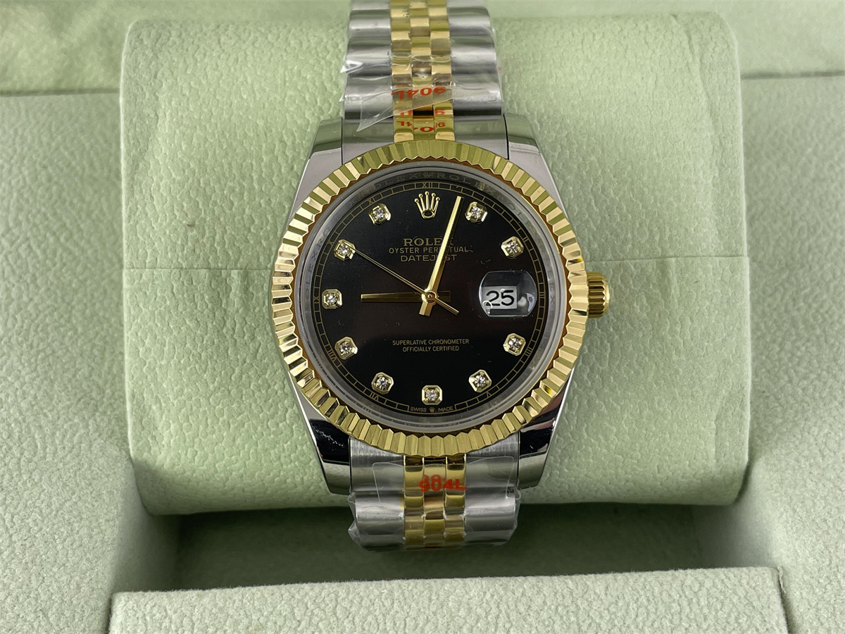 Rolex DateJust Black Gold Watch with Mossinite diamonds, 40mm