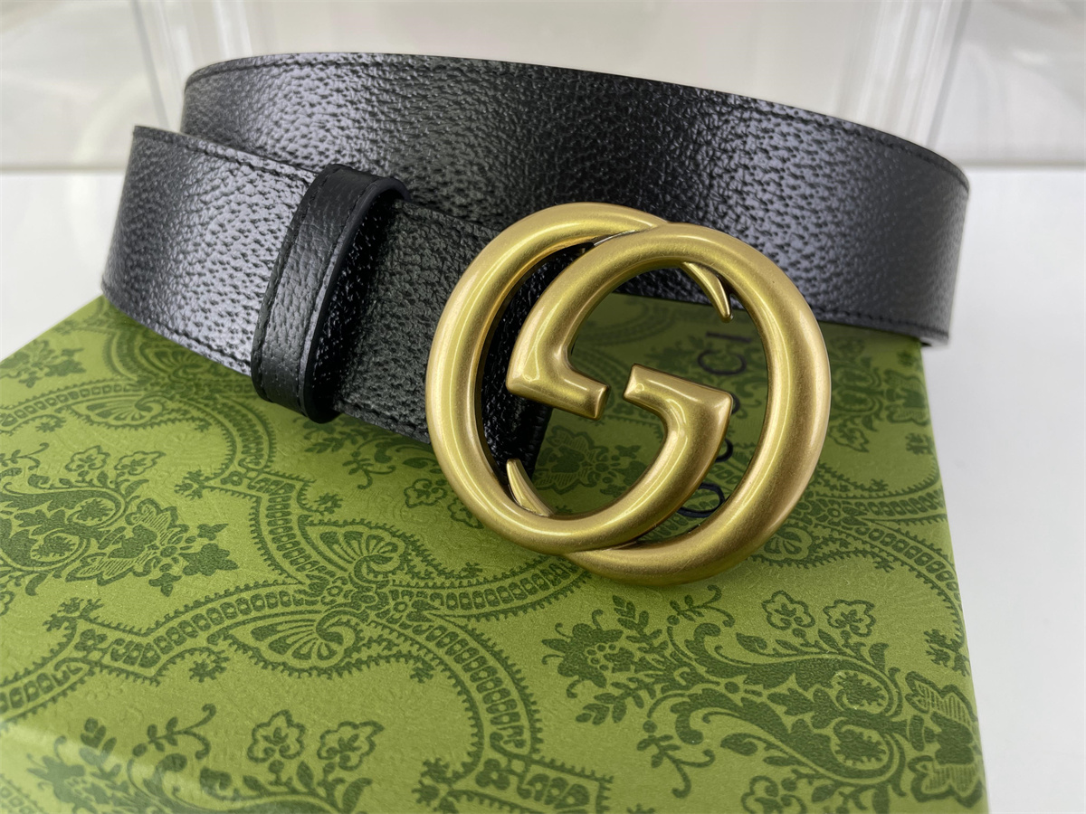 GUCCI mens Belt Retro Gold Head Black Leahter, (85-125cm)
