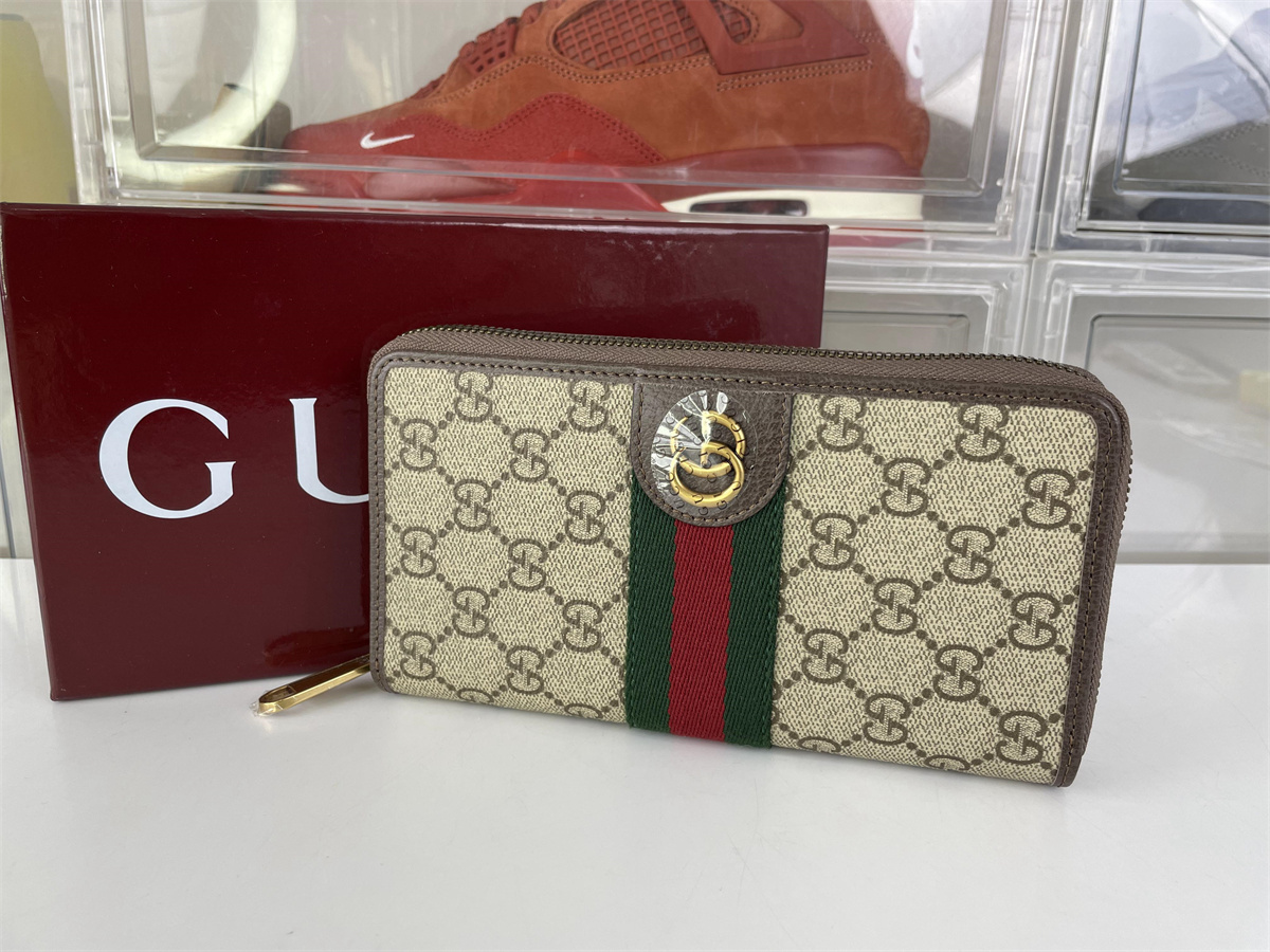 GUCCI Oidia Zipper Wallet Brown color, ( 20 x 15 x 5 cm)