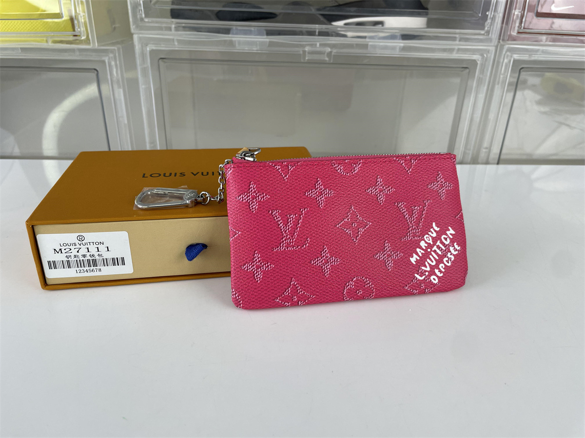 LV Louis Vuitton Pink Key Chain Wallet, ( 12 x 8 x3 cm)