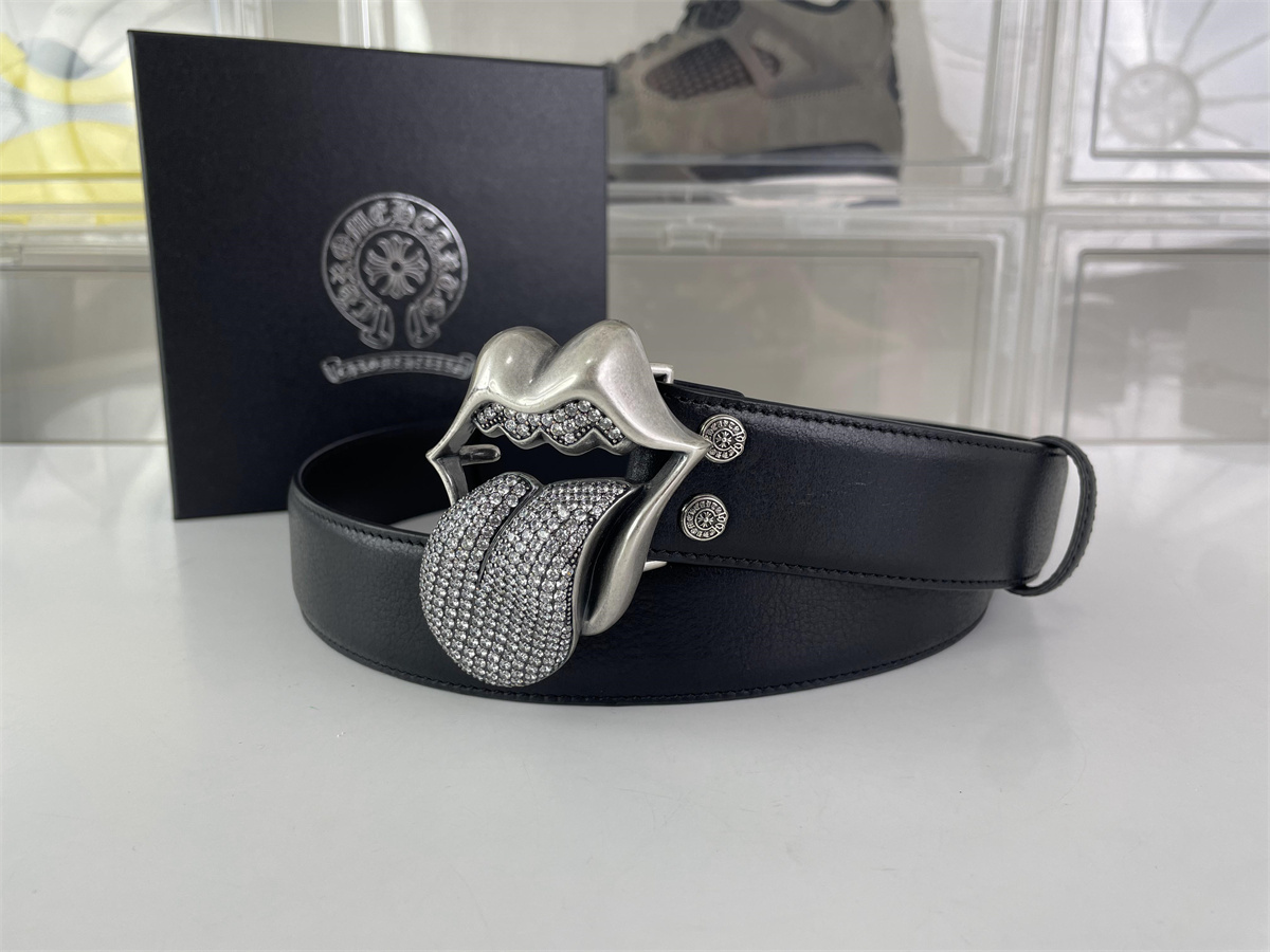 Chrome Heart Rock Tongue with Zircon stone black belt, (85-120cm)