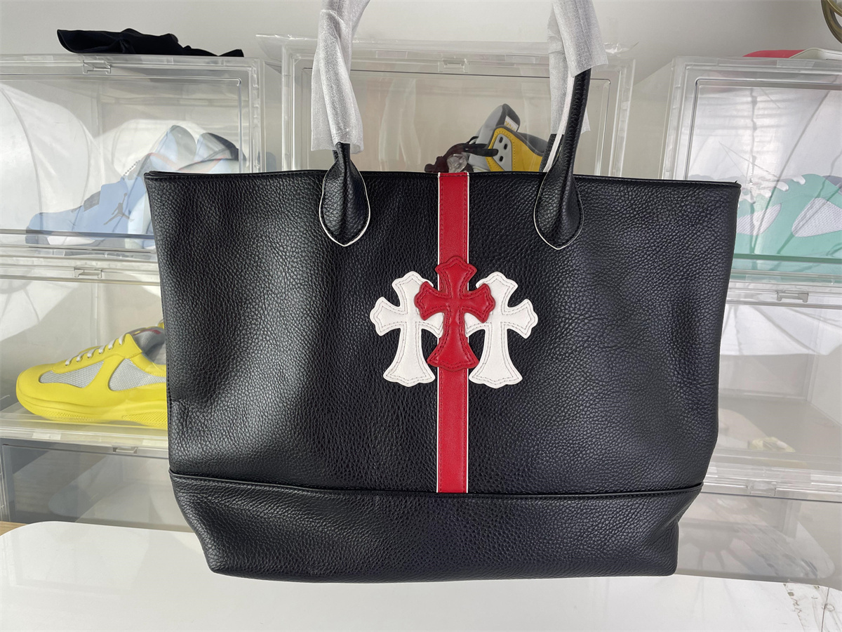 Chrome Heart Black Todt handle bag with Red & White cross LOGO, ( bottom 35cm, bag mouth 47cm)