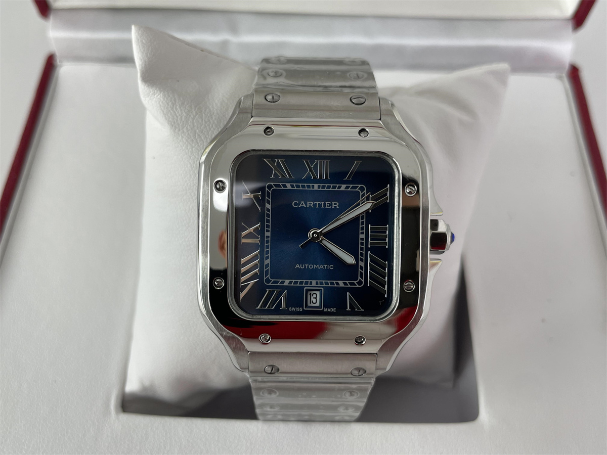 Cartier Santos de Cartier Silver Blue Watch with Metal band (47.5 x 39.8 x 9.38 mm)