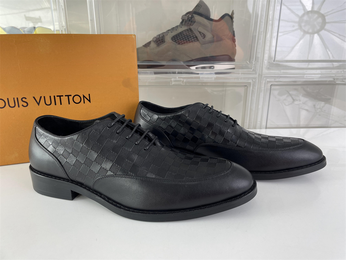 LV Louis Vuitton Black Dressing shoes with CheckBoard mark, (EU34-46)