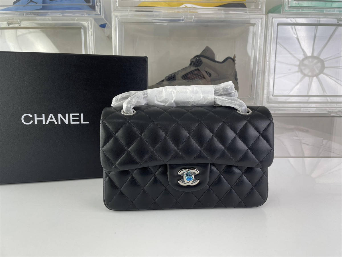 Chanel black bag with silver metal & wine red inner, (30 x 18 x 8 cm)