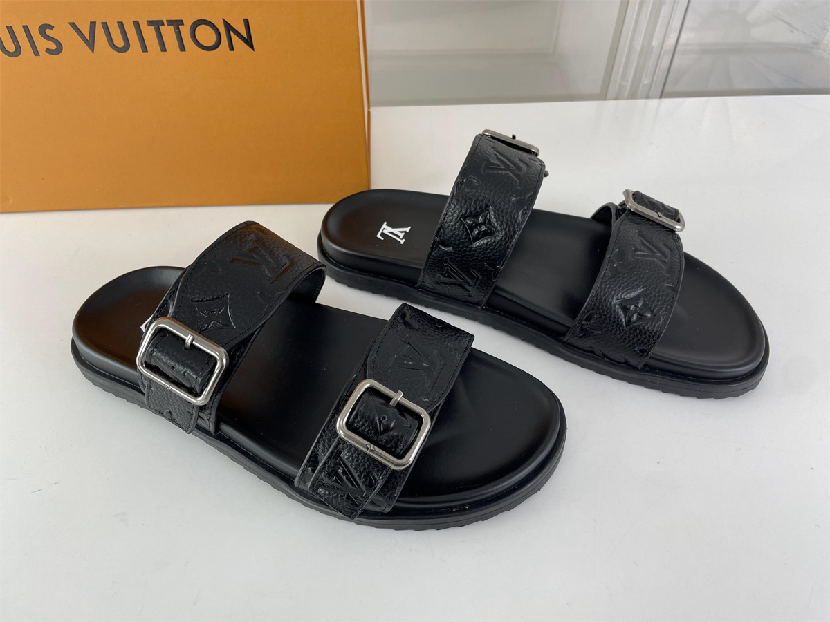 LV Louis Vuitton Black sandle with Silver metal, (EU38-46 )