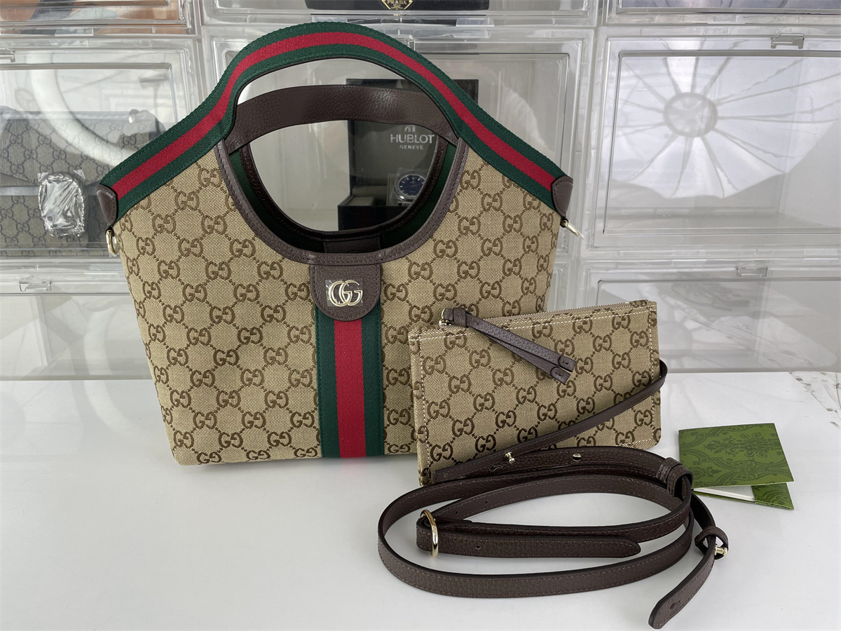 GUCCI Tote Canvas Brown Shopping bag, ( 25 x 20 x 15 cm）