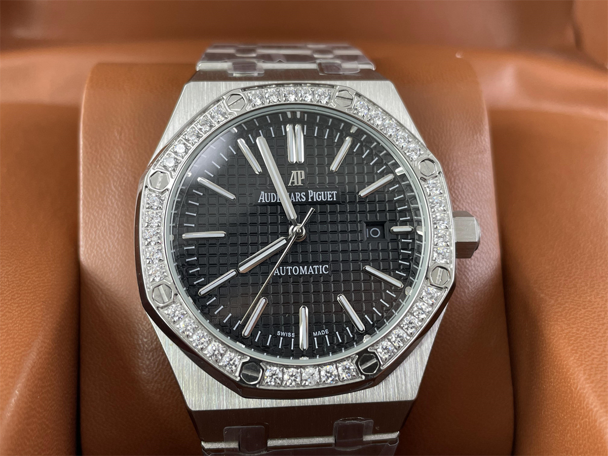 AP AUDEMARS PIGUET Silver Black zircon stone machine watch, 42mm