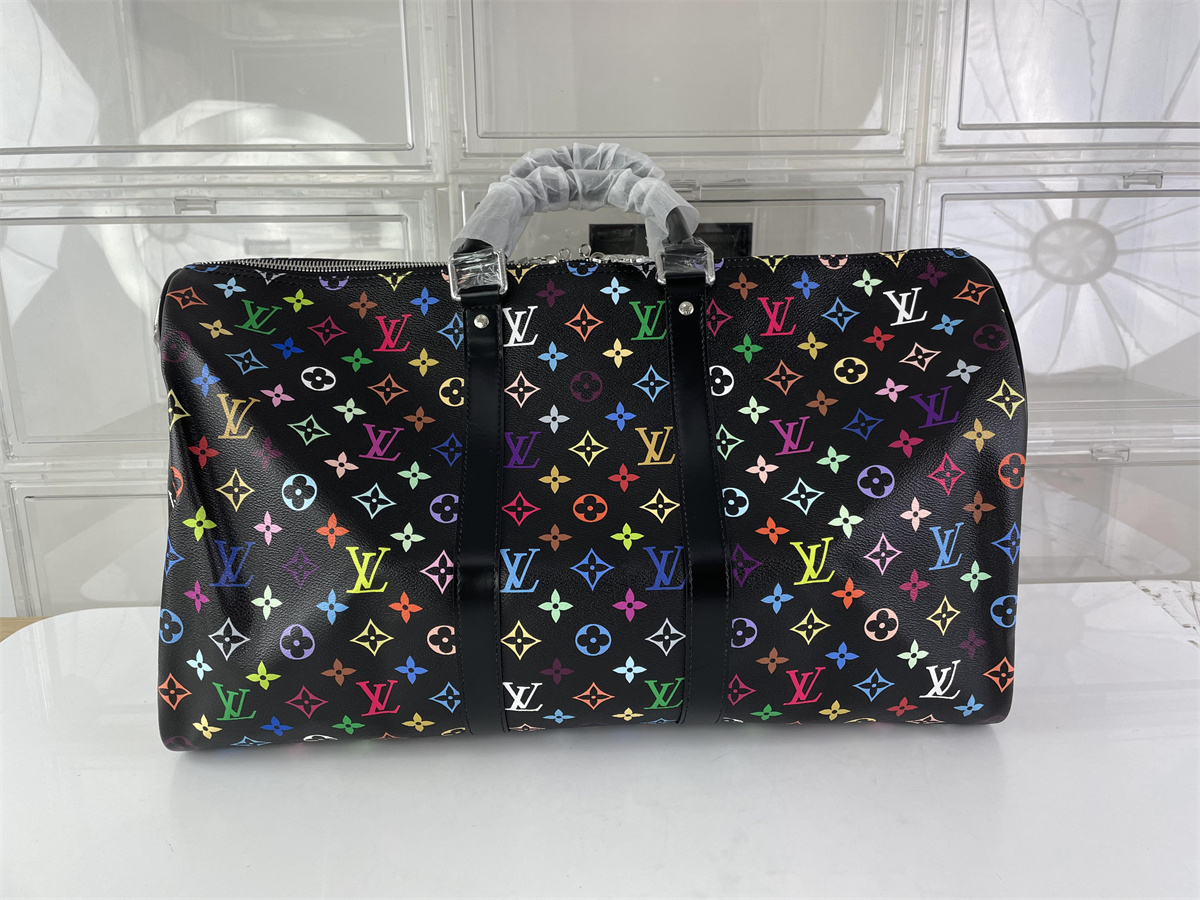 LV Louis Vuitton Keell Bandouliere colorful Logos Black Travelling Bag, (50 x 29 x 23cm)