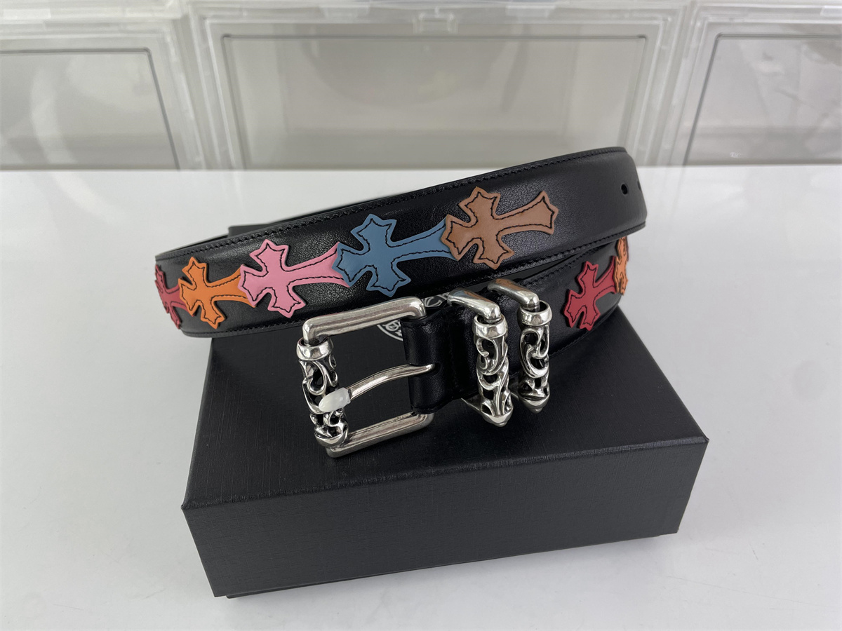 Chrome Heart Black colorful Logos Belt 3.8cm width, (85-125cm)