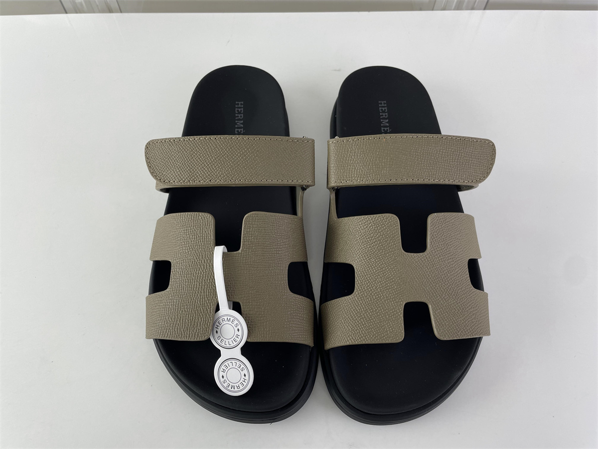Hermes dark Brown Lichi Mark Leather sandals, (EU38-46)
