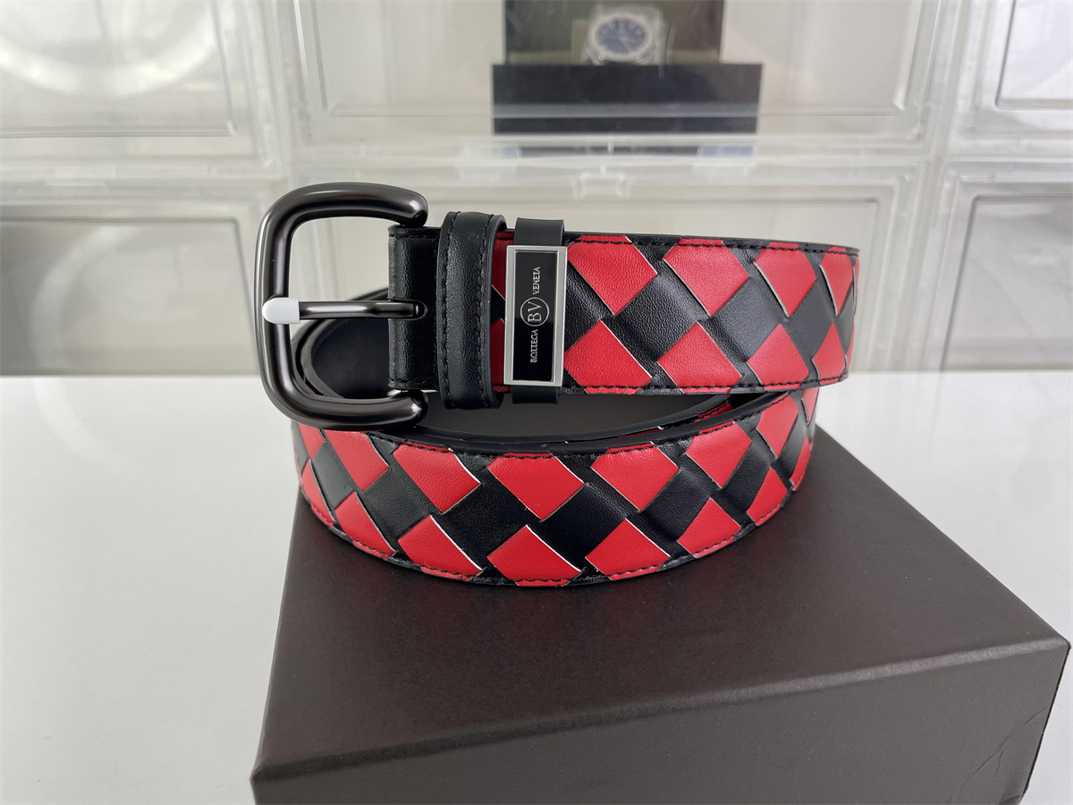 BOTTEGA VENETA Black Red stripes Belt, (85 - 125 cm)