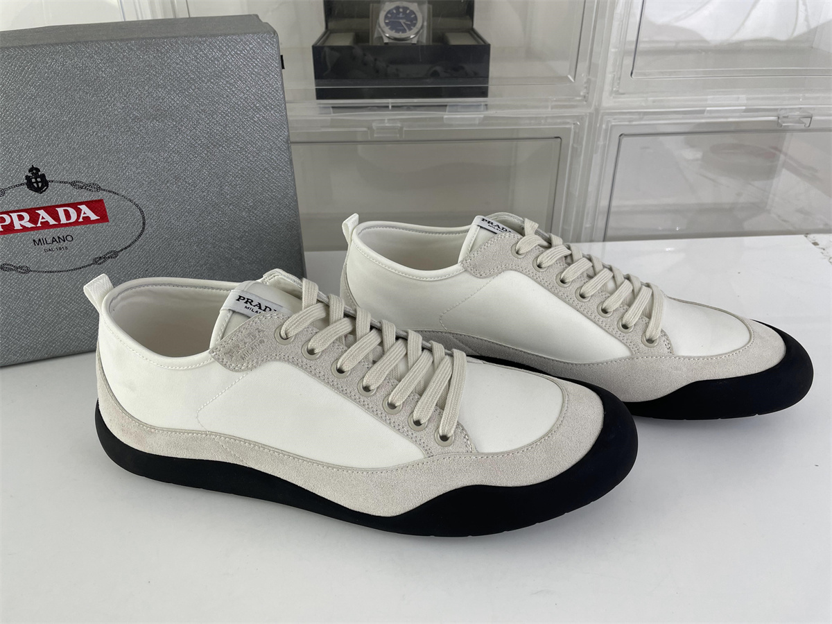 PRADA Cream White Canvas Suede Male derby shoes (EU39-45)