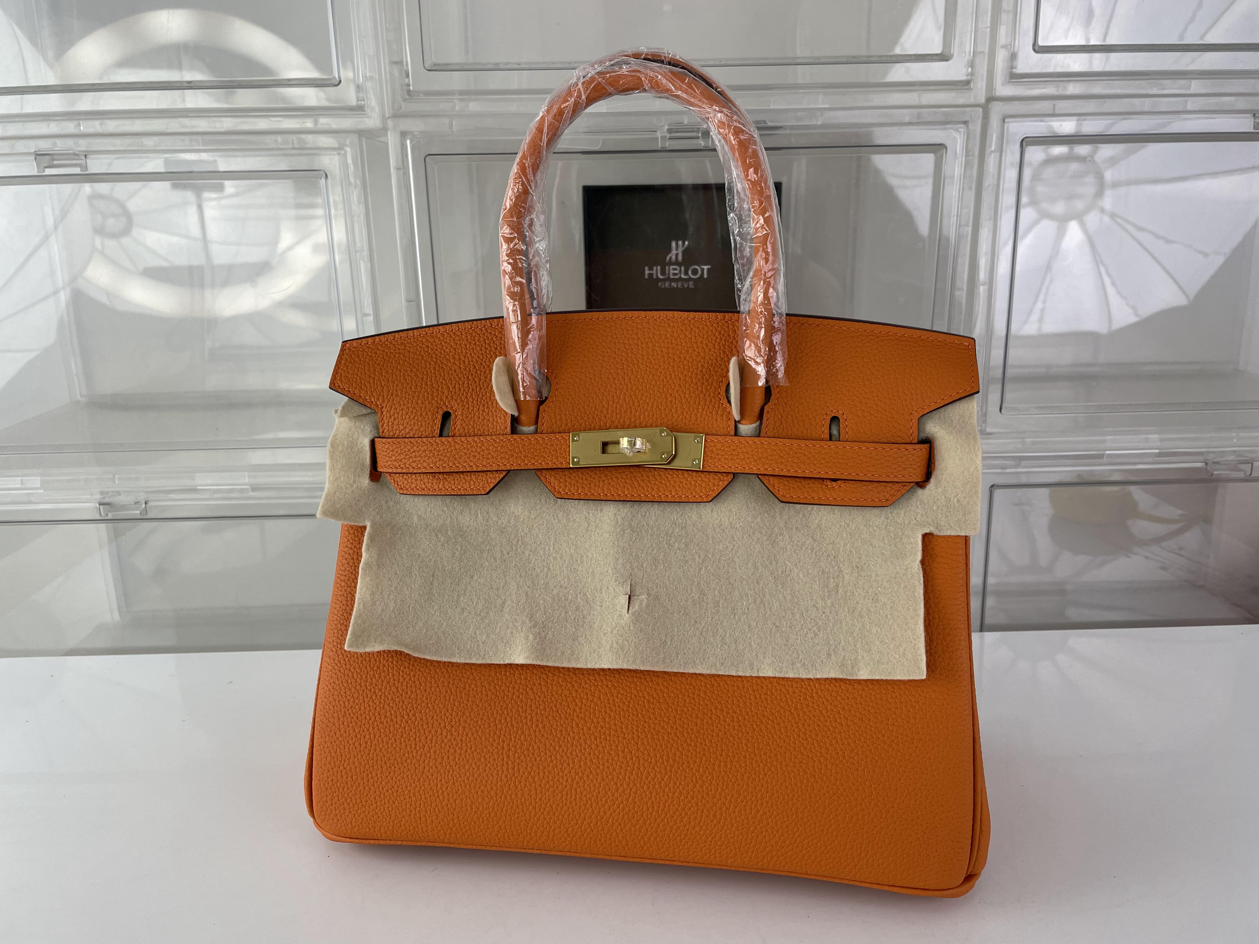 Hermes Half Hand Made Birkin 25 Togo Orange Color Handling Bag 30cm