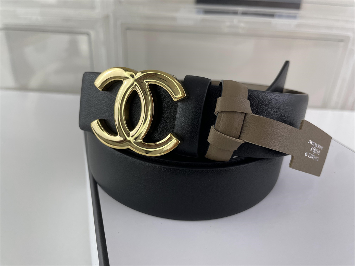 Chanel Black Brown Cowhide Lady's Belt, (75-120cm)