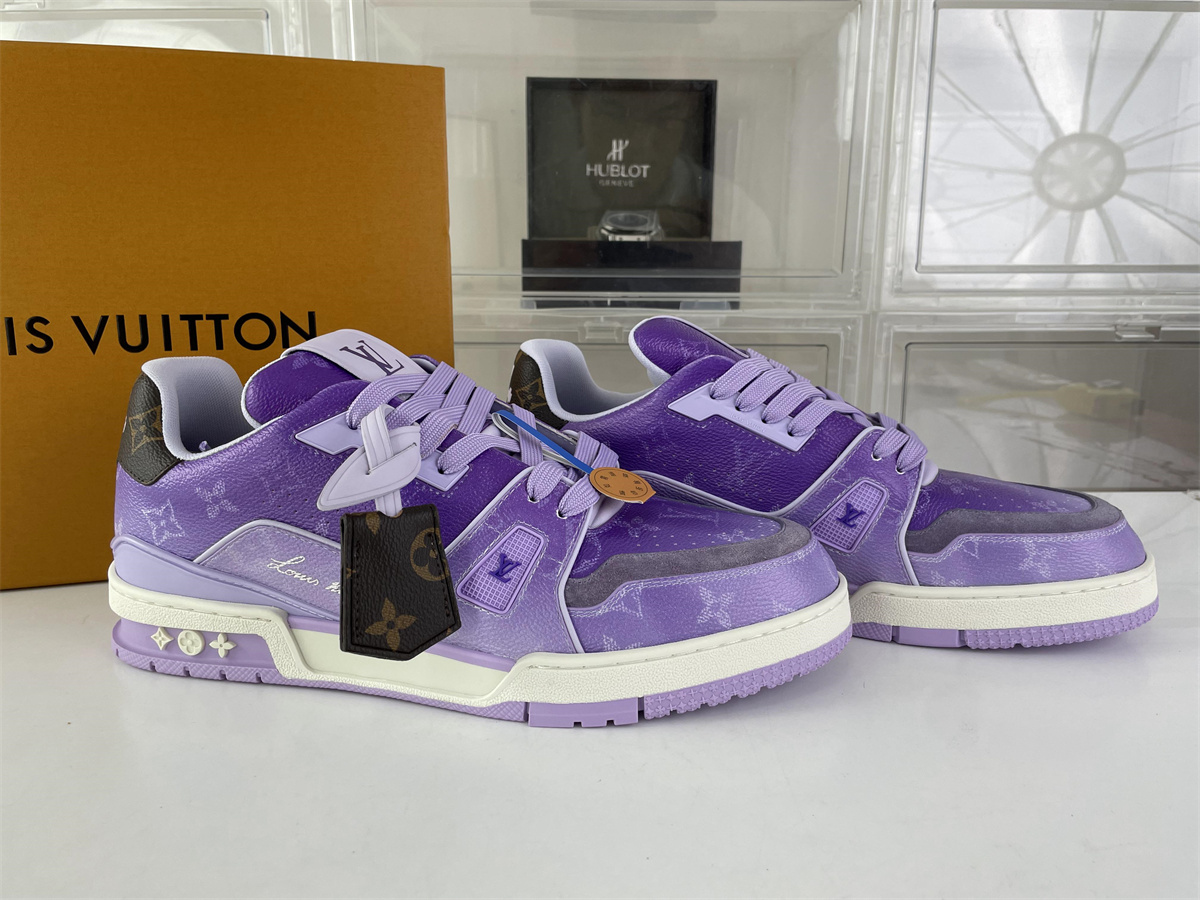 LV Louis Vuitton Purple Brown Leather Skate shoes