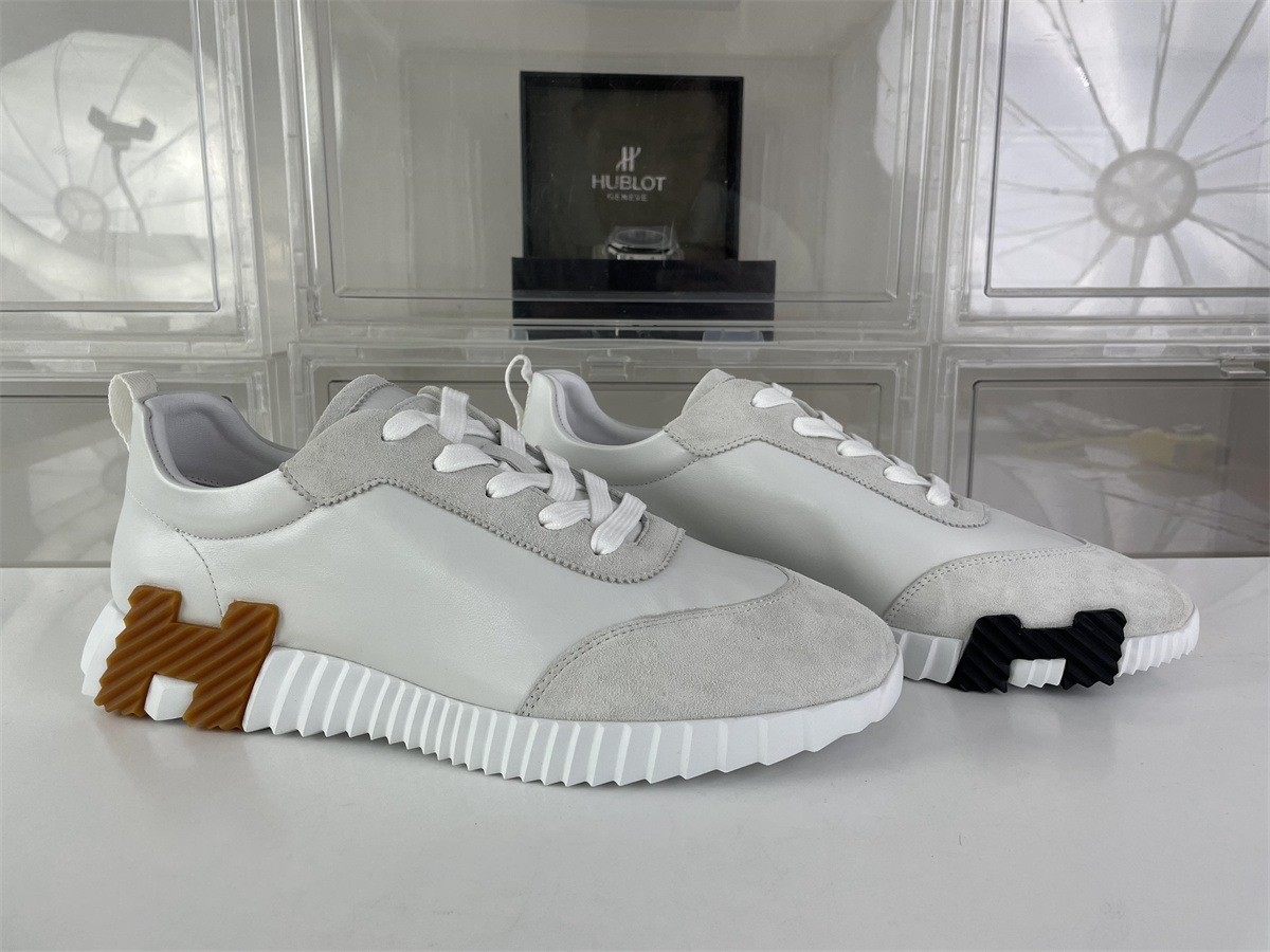HERMES BOUNCING White Grey suede footwear shoes