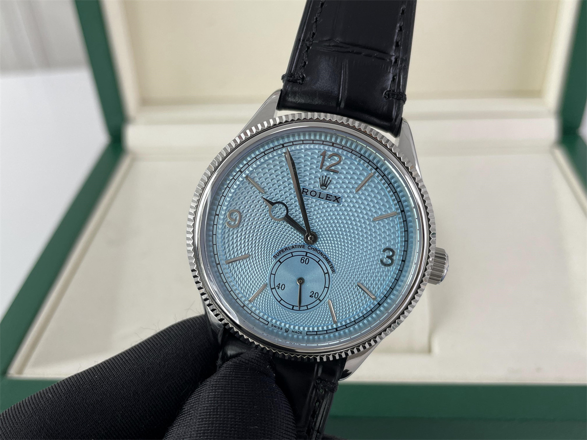 Rolex Superlative Chronometer Silver UNC Leather Band Machine Watch, 40mm