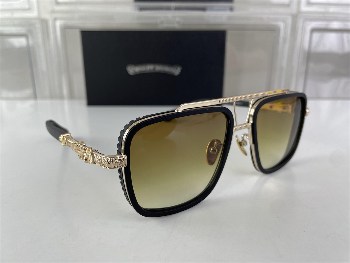 Chrome Heart Black Rose Gold Sunglasses with Blue Lazer glass