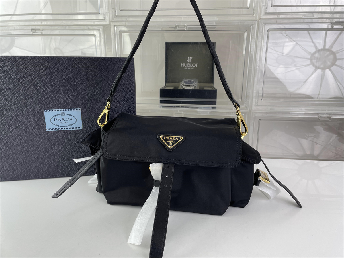 Prada Black Nylon Postal bag, (30 x 14 x 10 cm)