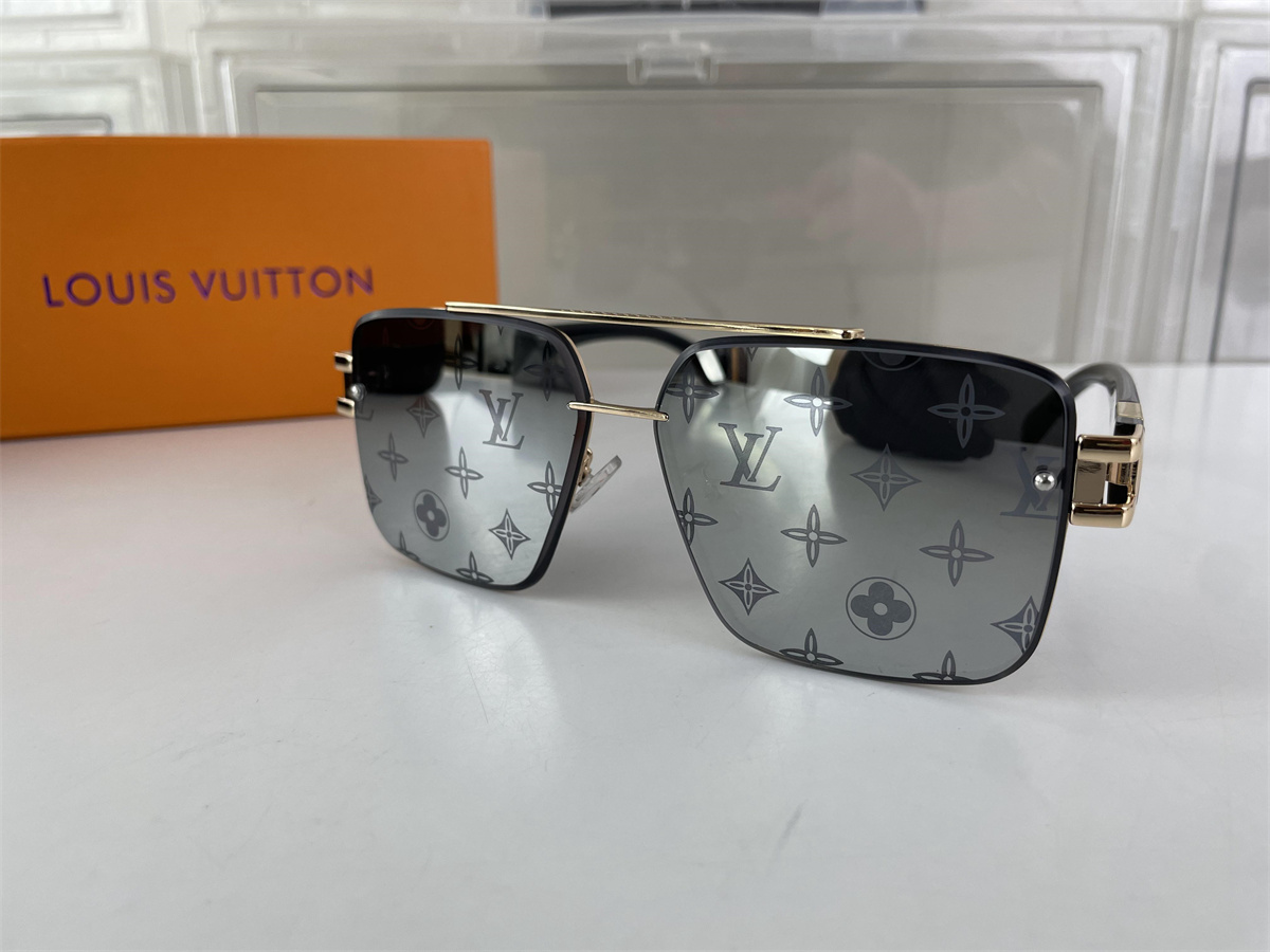 LV Louis Vuitton Black Gold Logo Marks Sunglasses