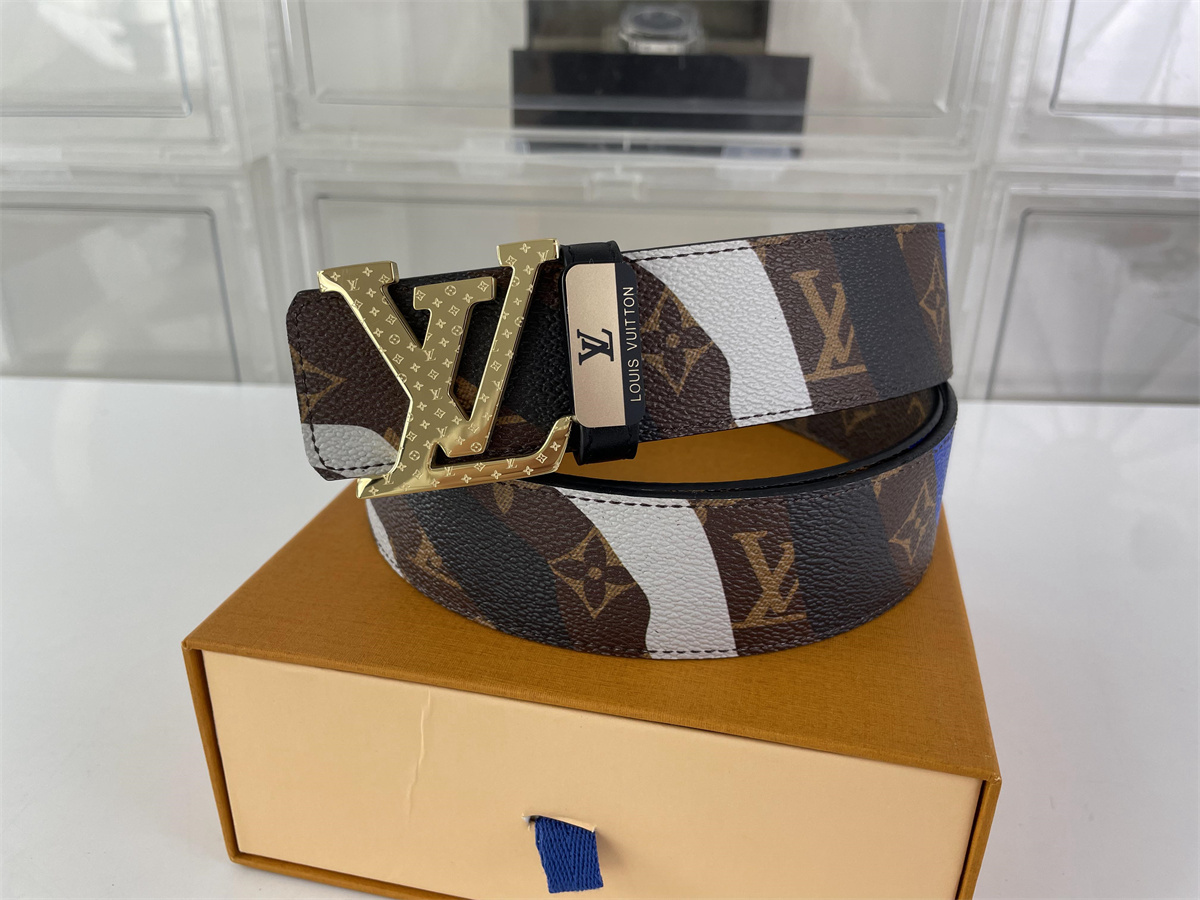 LV Louis Vuitton Black Brown Graffiti marks Male Belt, (85-125cm)