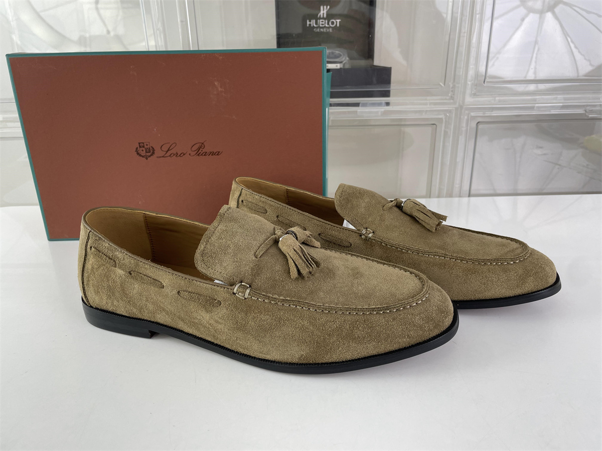 Loro piana Brown Suede summer walk shoes with tassels & side strapes