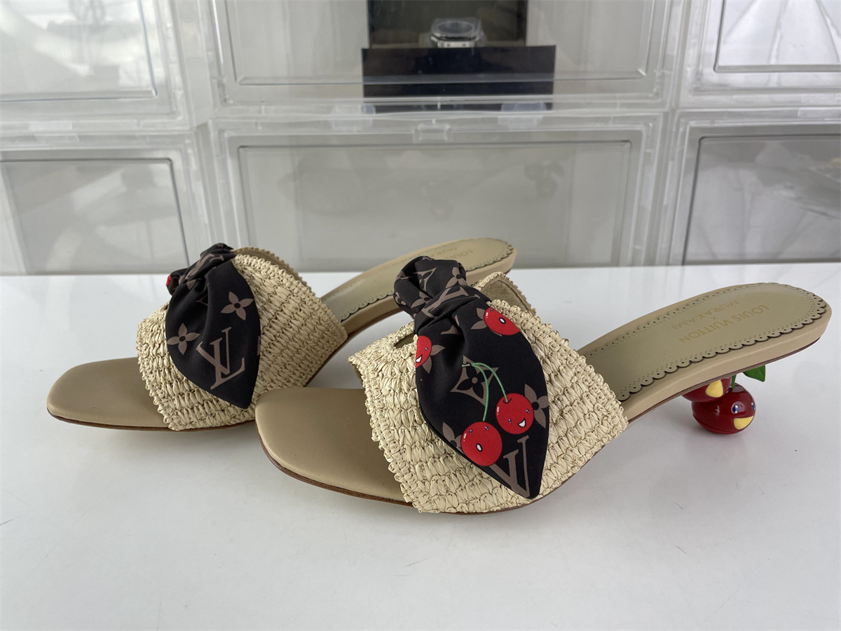 LV Louis Vuitton Lady's Tan glass Cherry design Heel, (EU35-42)
