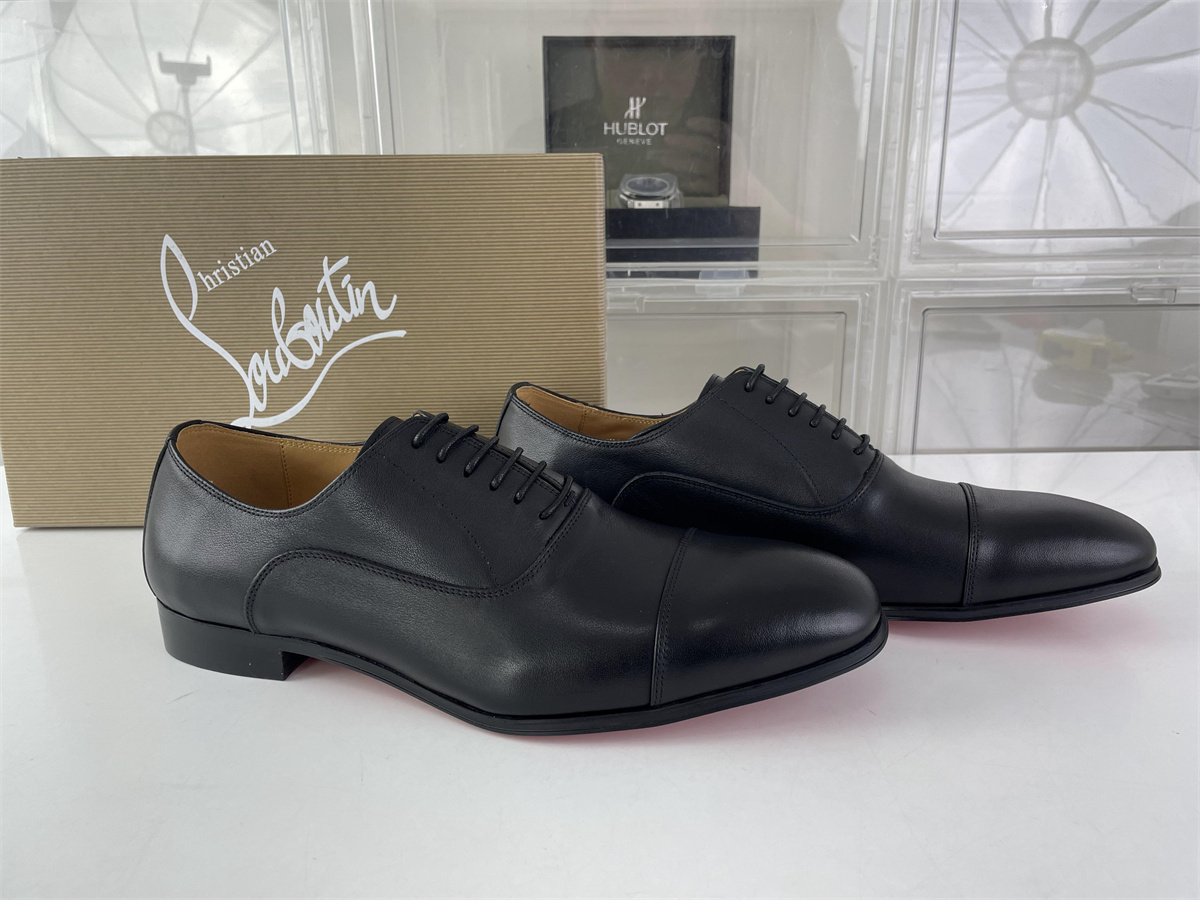 CL Christian Louboutin Matt Black Leather Dressing shoes Red bottom, (EU38-46)