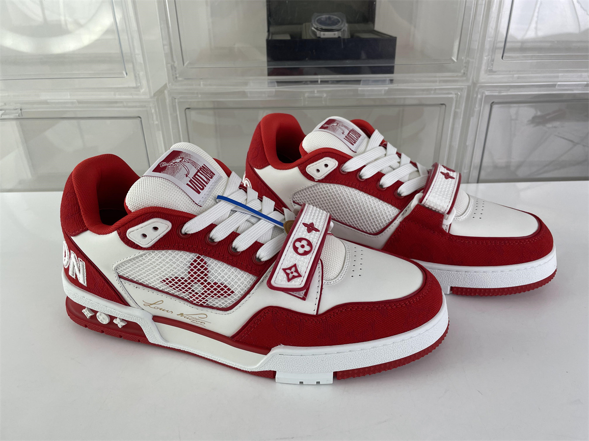 LV Louis Vuitton Red White straps Embossed Logo skate shoes, (EU38-46)