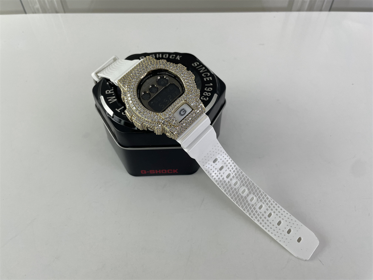 Casio G shock Yellow Gold zircon stone watch with white band