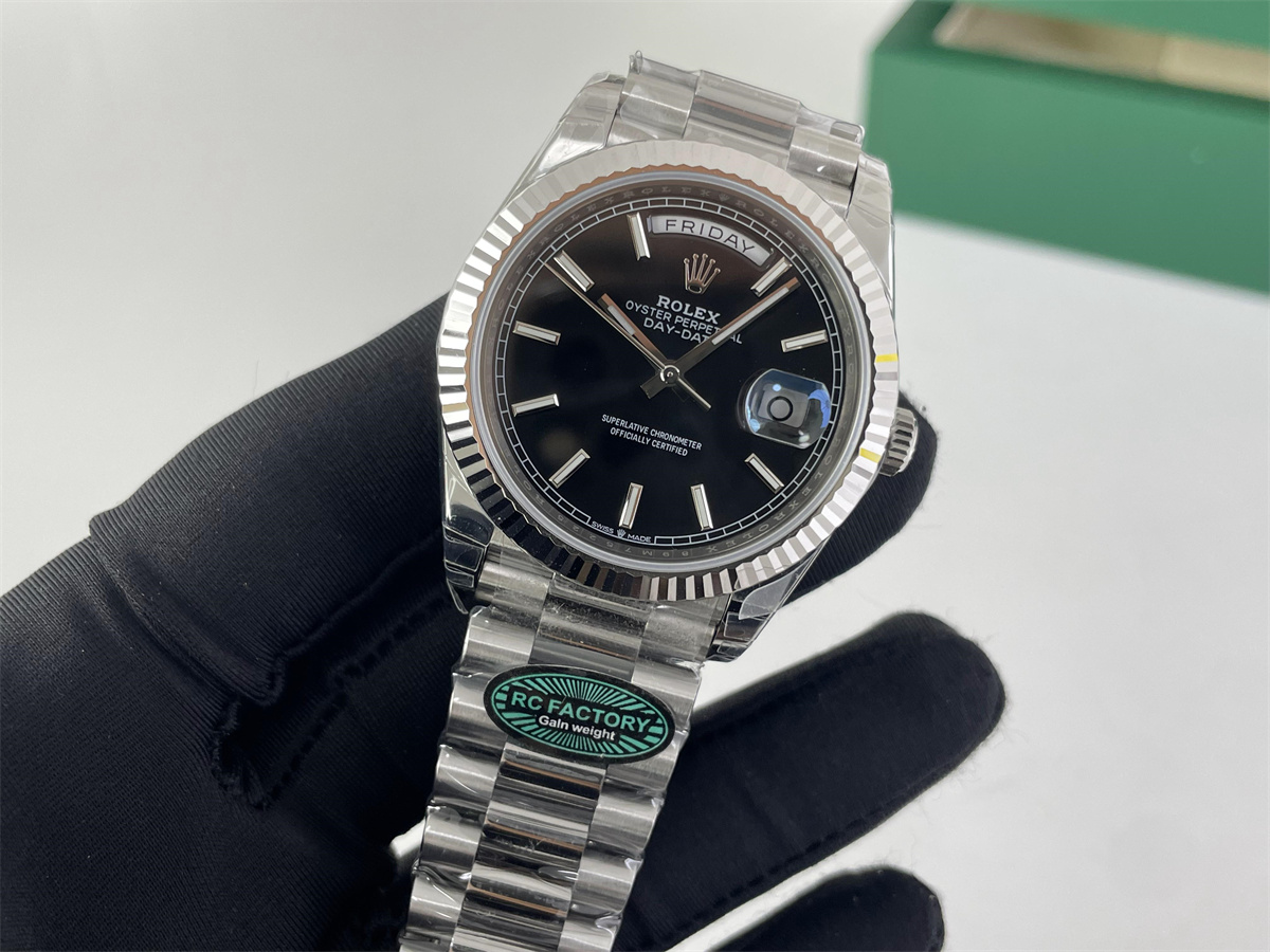 RC factory Rolex DAY-DATE Black Silver Swiss moves automachine watch